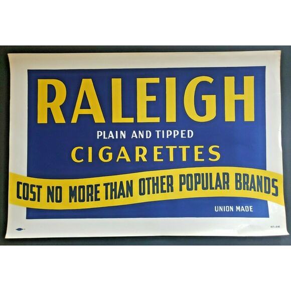 1940's Raleigh Cigarette Store Sign / Poster 18" x 12" NOS WS9B - Picture 1 of 3